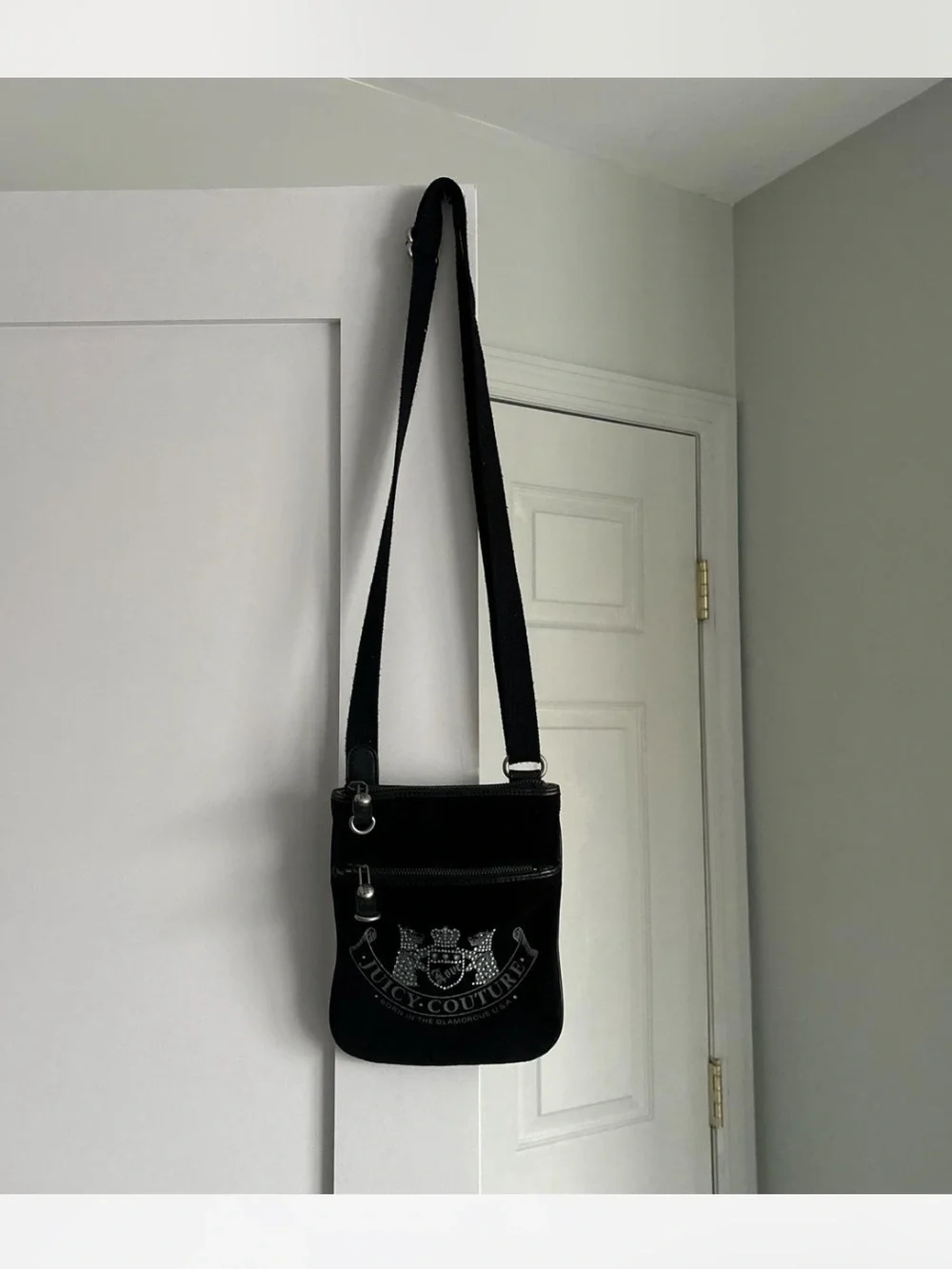 Juicy Couture Black Rhinestone Logo Crossbody Bag